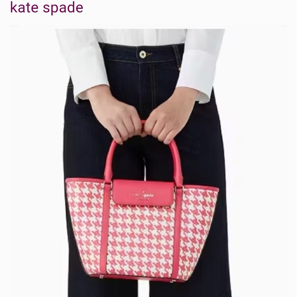 Kate Spade Pink and White Houndstooth Tote